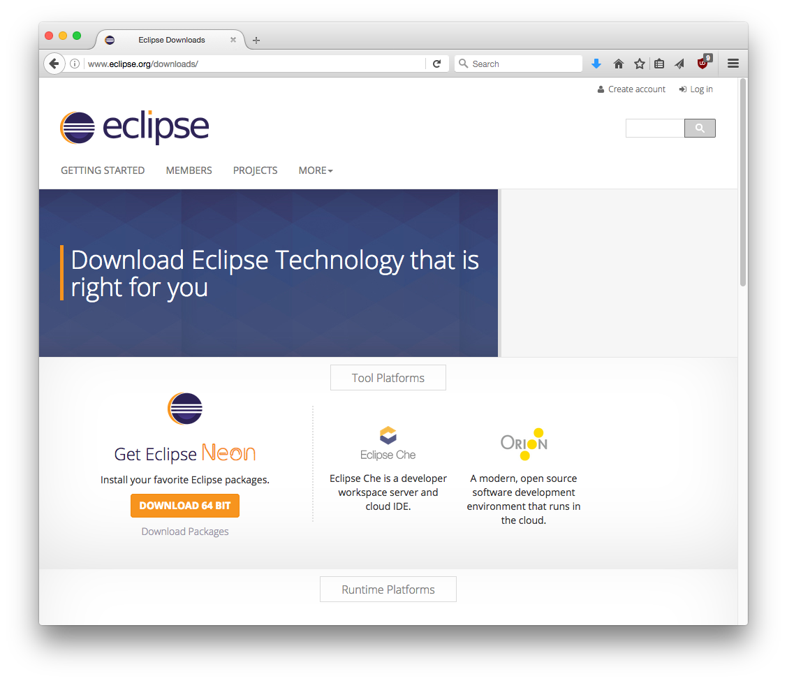 Eclipse intermediate download page