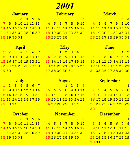 Calendars 2000 2020